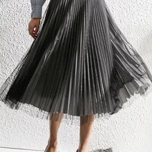 PIXY/серая миди плиссированная юбка с пайетками, длинные юбки для женщин, женская повседневная юбка трапециевидной формы, сетчатая Юбка faldas largas Fashion Nova sukienka