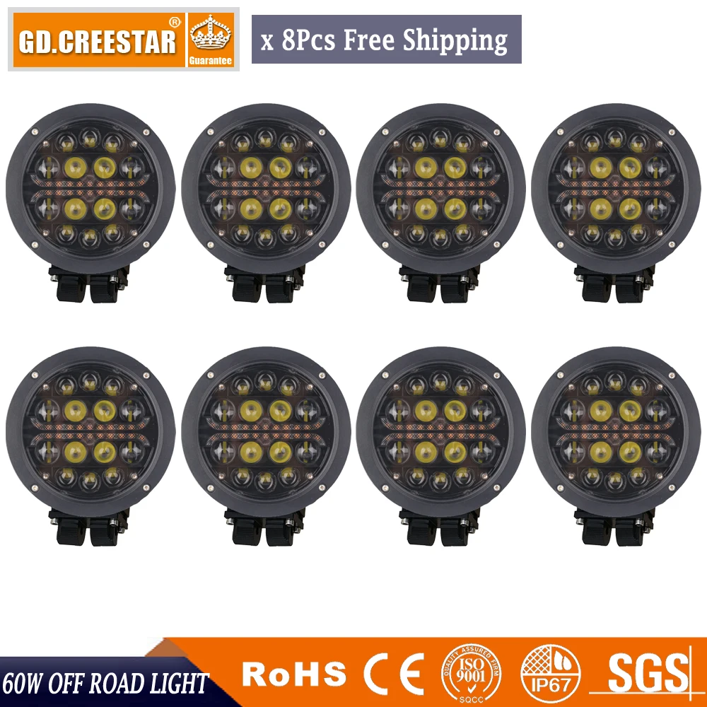 

7 INCH 60W ROUND OFF ROAD LED WORK LIGHT WITH DRL 4x4 led driving lights Spotlights for truck atv utv x8pcs/lots Free Shipping