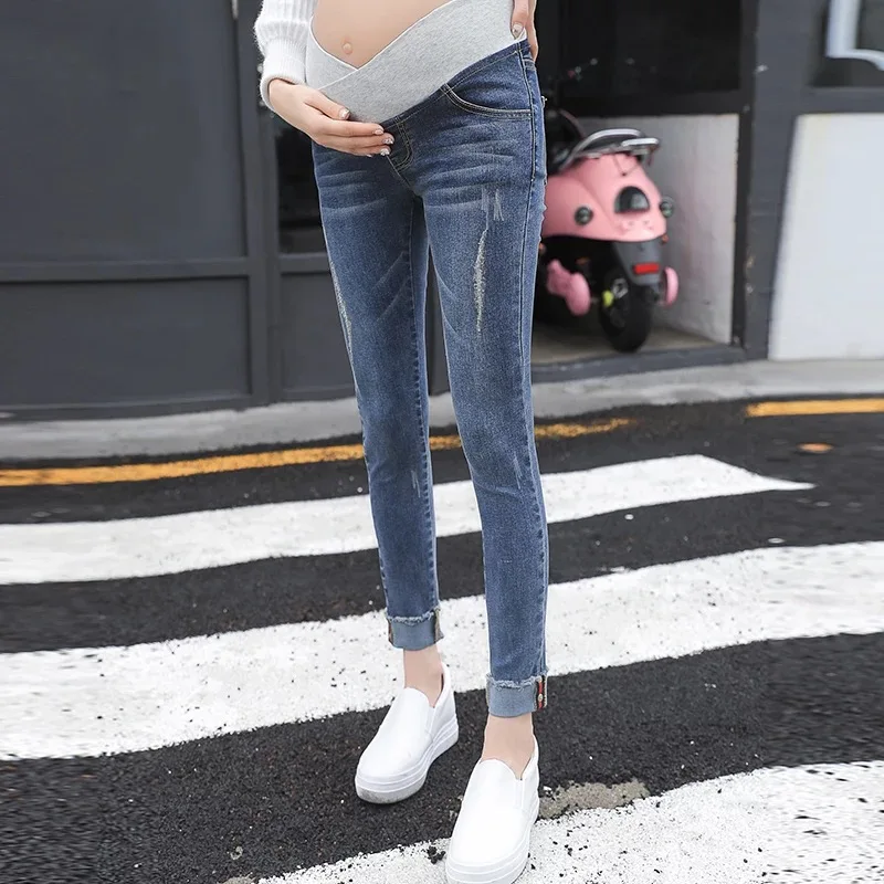 

2018 Maternity Clothing New Blue Jeans Woman Denim Pants Trousers For Women Pencil Skinny Jeans Pregnancy Clothes