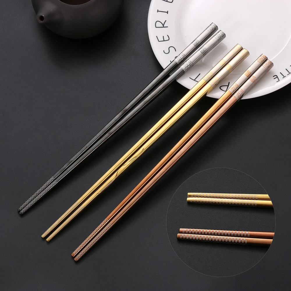 1Pair Reusable Stainless Steel Chopsticks Upscale Dinnerware Anti