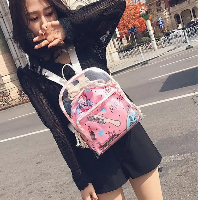 

2018 NEW cute Clear Plastic See Through Transparent Backpack women girl student travel Bag satchel PVC School Book bag