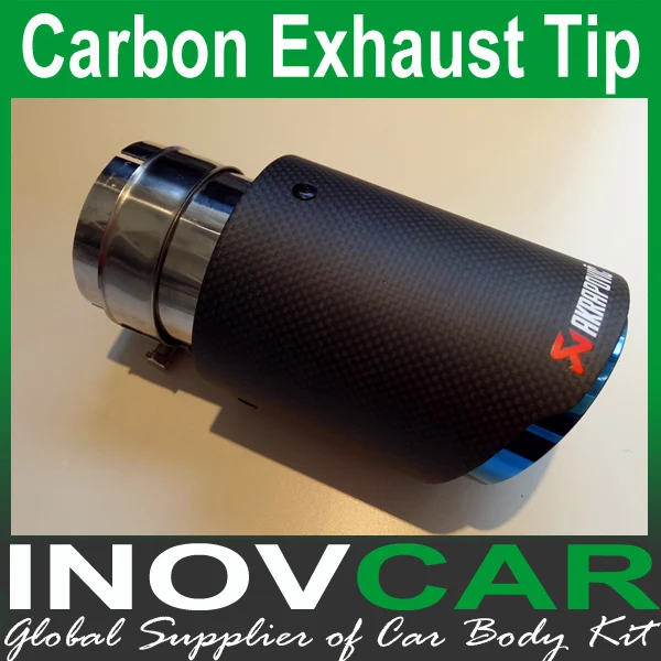 

1PCS IN 63mm OUT 114mm Akrapovic Carbon with Coated Blue stainless AK Exhaust End Pipes For Benz Audi Muffler Tips