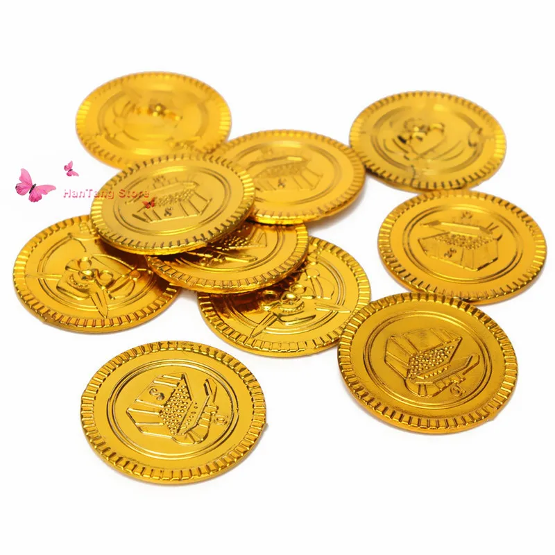 Plastic Gold Treasure Coins 100Pcs Pirate Gold Coins Props Toys Pirate Kids Birthday Party Decoration Accessories