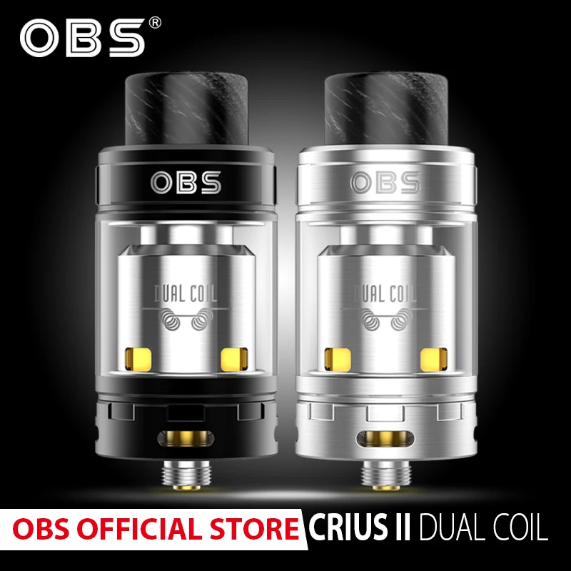 

Original OBS Crius 2 Dual Coil RTA Atomizer with 4ml rebuildable tank and resin drip tip vape E- Cigarettes vaporizer