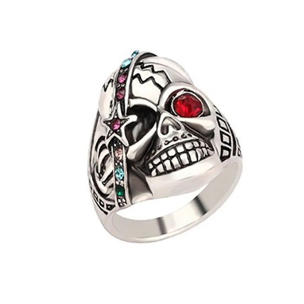 

Pirates of the Caribbean Punk Rock Setted Zirconia Stainless Steel Skull Ring Men Vintage Jewelry Exaggerated Movie Style Rings