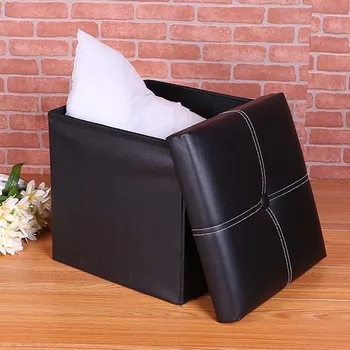 

2 In 1 Storage Box Stool Multifunctional Square Seat Living Room Box Imitation Leather Folding Cube Sundries Containing Chair