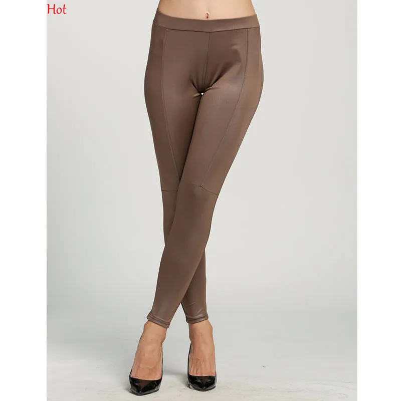 

Hot Faux Leather Leggings For Women Lady Leggins Pants New Sexy Fashion 2014 Middle Line Stretch Leggings Khaki wholesale 18922