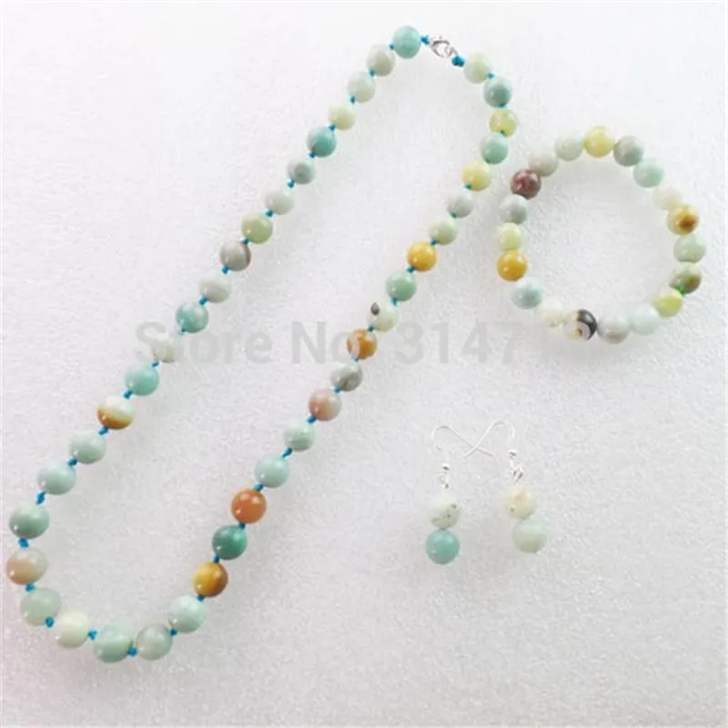 

10mm Amazonite Gem Round Necklace & Stretchy Bracelet & Earrings Set SAM0761