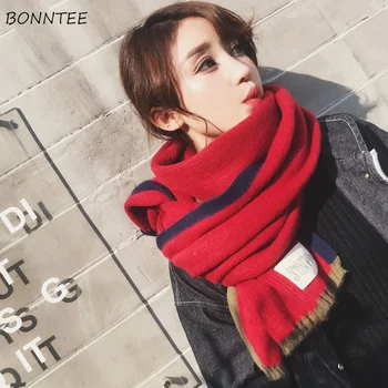 

Scarves Women Harajuku Trendy Knitted Soft Korean Style Lovely Student Scarf Simple Patchwork Womens Thicker Warm Girls Scarve