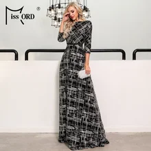 Missord, женское сексуальное блестящее платье с круглым вырезом и рукавом средней длины, женское Макси элегантное вечернее платье, Vestdios FT18777-1