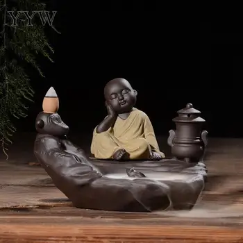 

Cute Monk Incense Cone Burner Backflow Incense Cones Holder Waterfall Censer Aroma Burner Aromatherapy Traditional Home Decor