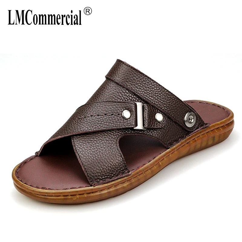

Summer Leather Sandals Mens Casual beach shoes middle-aged dual-use cool tow shoes men Sneakers Men Slippers Flip Flops outdoor