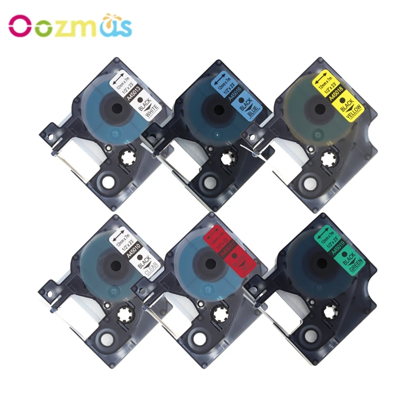 Oozmas 6 шт. клейкая лента Dymo 12 мм D1 45013 Совместимость с LabelManager черная печать на белых