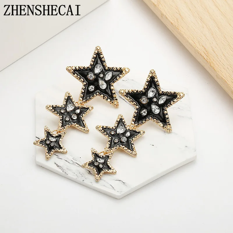 

Fashionable earring black color star design crystal shiny drop earring for women personality wedding party jewelry wholesale