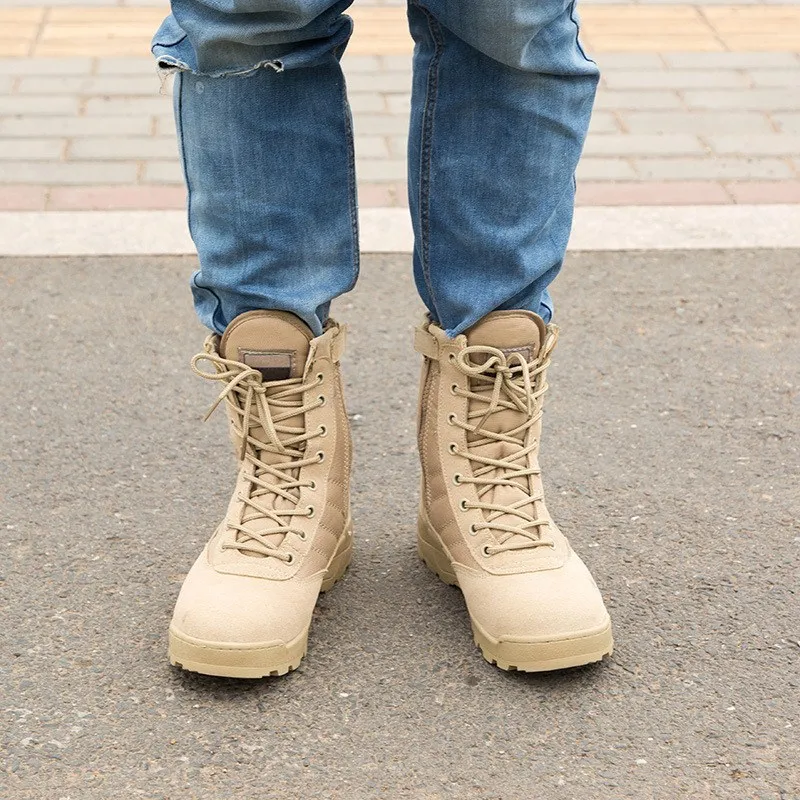 Мужские кожаные высокие ботинки для пустыни на шнуровке; Тактические армейские ботинки; обувь для альпинизма и пеших прогулок; дышащие ботильоны; Botas