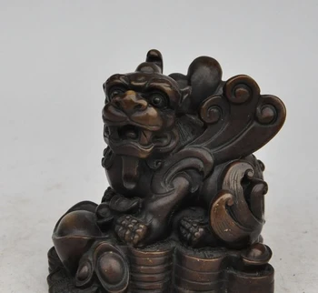 

chinese bronze wealth money coin ingot evil spirits Brave troops Unicorn statue