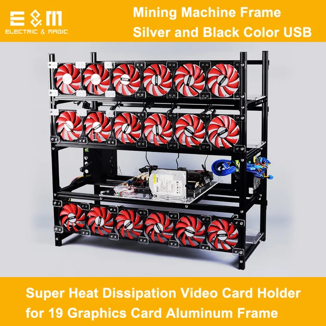 Special Price Mining Machine Frame Silver and Black Color USB Super Heat Dissipation Video Card Holder for 19 Graphics Card Aluminum Frame