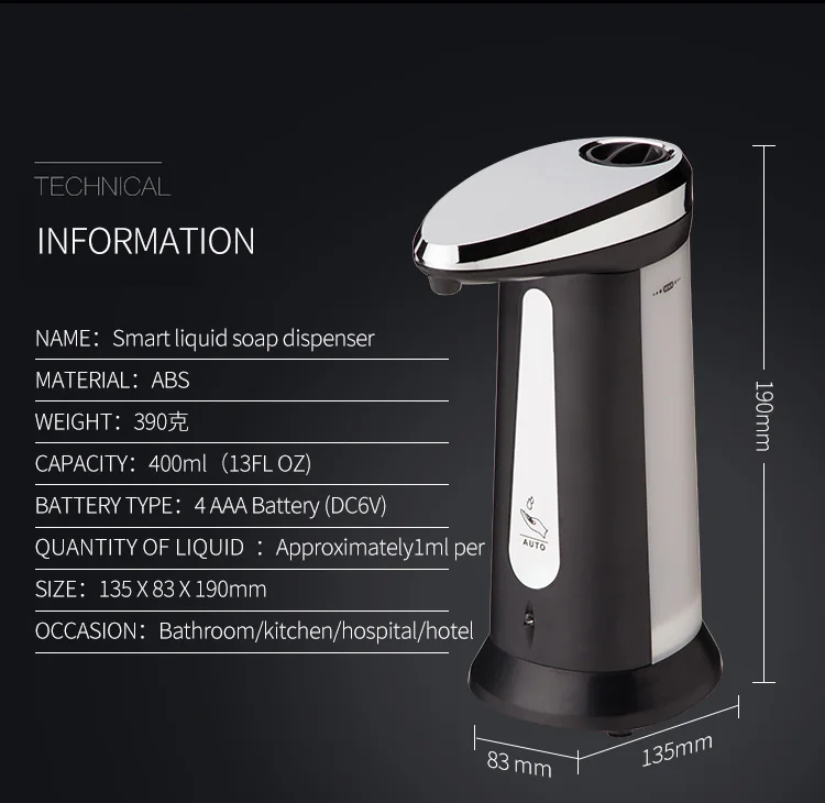 ZhangJi индукционного типа диспенсер для жидкого мыла, кухонный ABS гальванический автоматический умный датчик, диспенсер для мыла