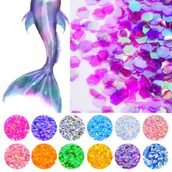 ZKO 1 Bottle 2g Fish Scale Nail Sequins Mermaid Hexagon Glitter Sheets For DIY Nails Nail Art Tips Decorations