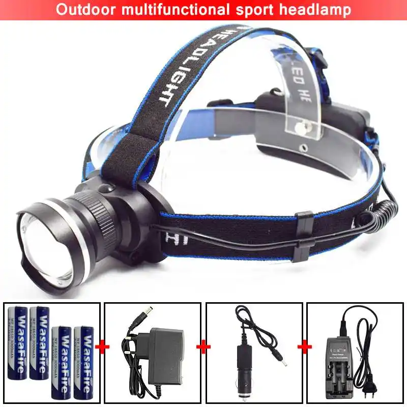 

Wasafire XML-T6 LED Headlamp 18650 Headlight Camping Head Light Zoom 3 Modes Lamp Waterproof Flashlight Forehead Lantern Torch