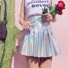 Falda Plisada Mujer, розовая кавайная юбка, Новое поступление, Женская однотонная голографическая плиссированная Сексуальная мини-юбка с высокой талией, короткие юбки Z4