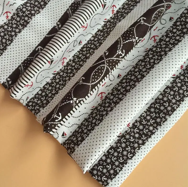 Coffee striped boat anchor fabric cotton and Linen Fabric Retro Vintage