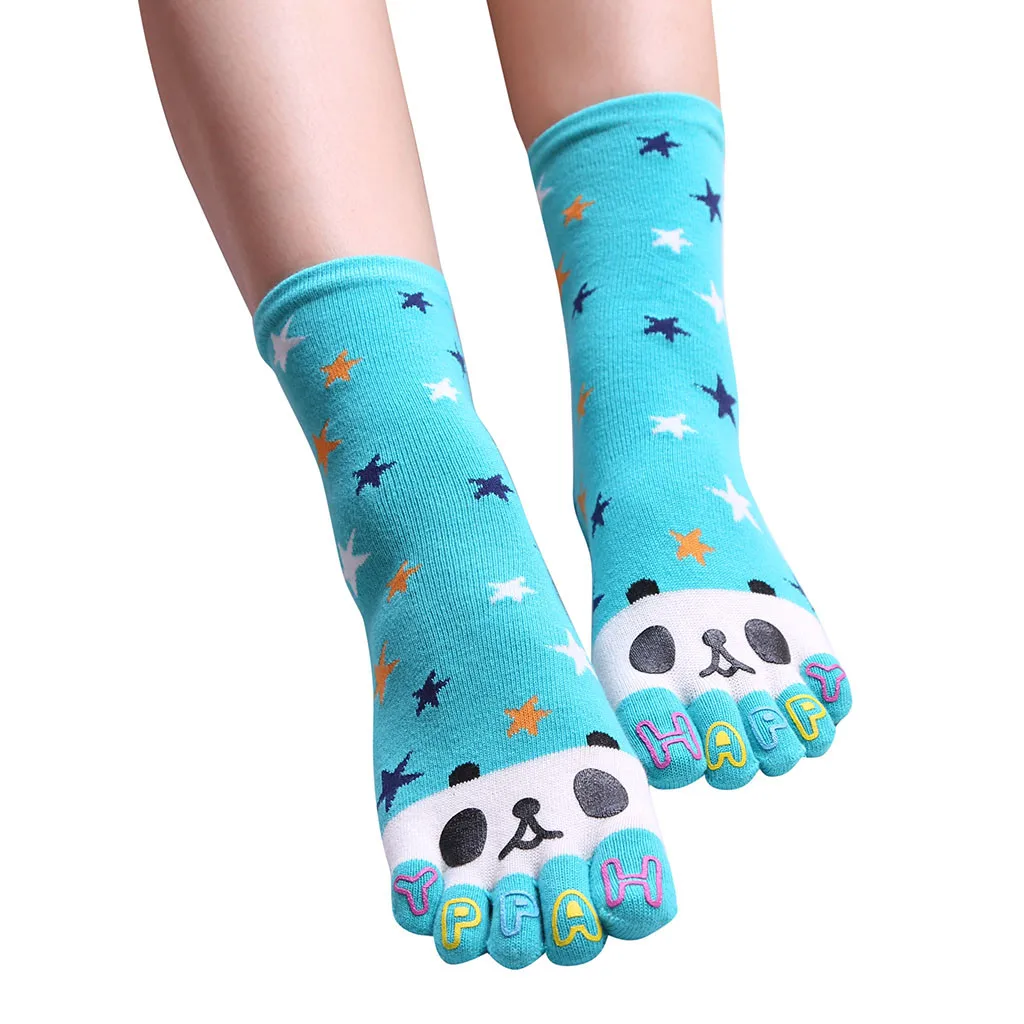 Женские и мужские милые носки с пандой, забавные носки с пятью пальцами, носки harajuku, носки с покемонами для женщин, skarpetki chaussette femme - Цвет: Небесно-голубой