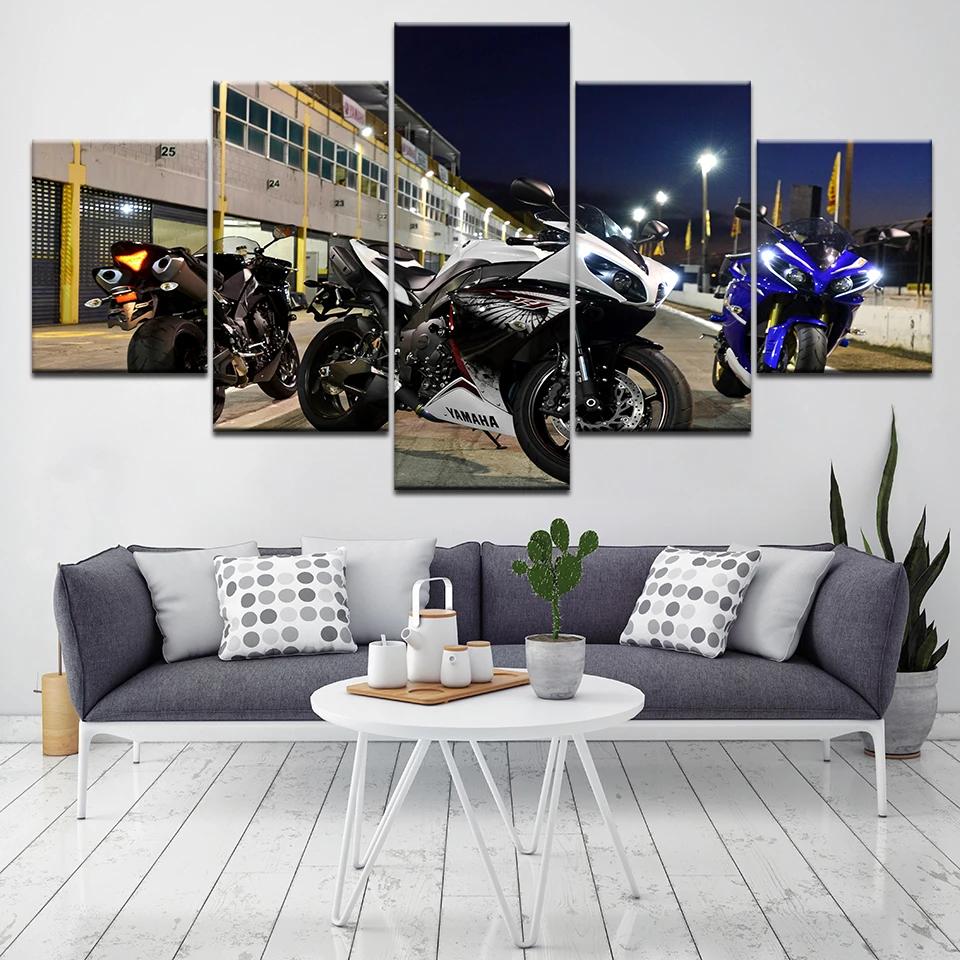 

The racing motorcycle in road 5 Piece HD Wallpapers Art Canvas Print modern Poster Modular art painting Living Room Home Decor