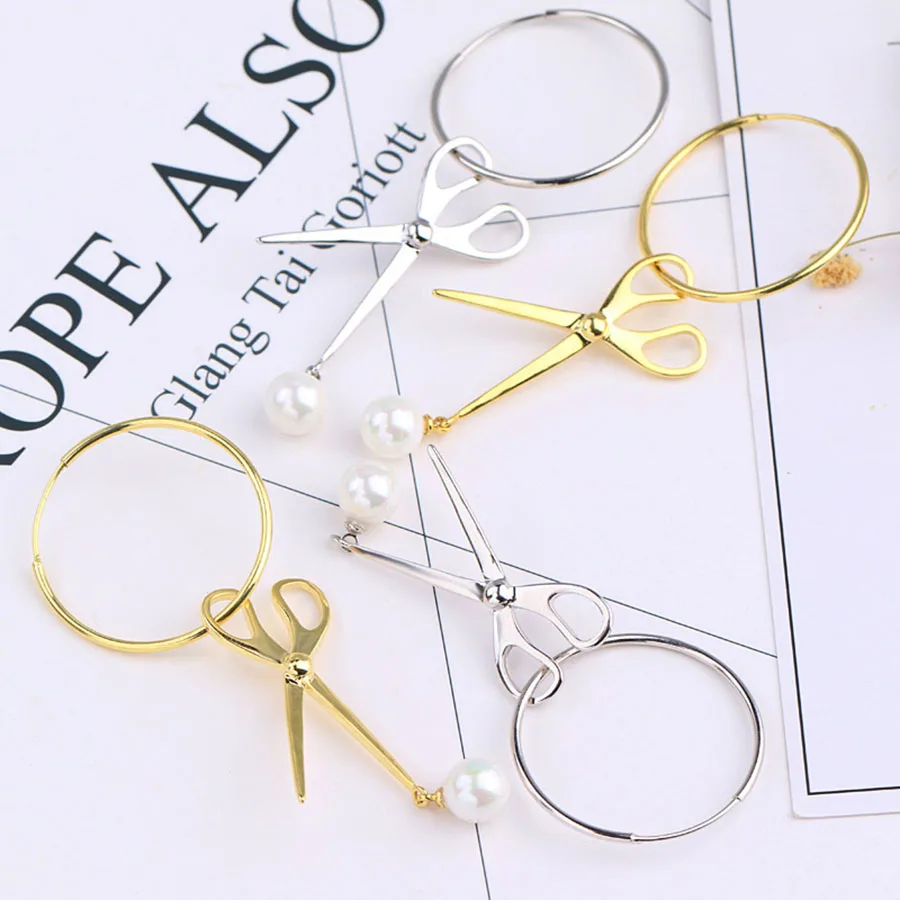 

2018 Fashion Jewelry New Gold Silver Small Scissors Earring Boucle d'oreille Femme Long Pearl Earrings BTS Earrings For Women