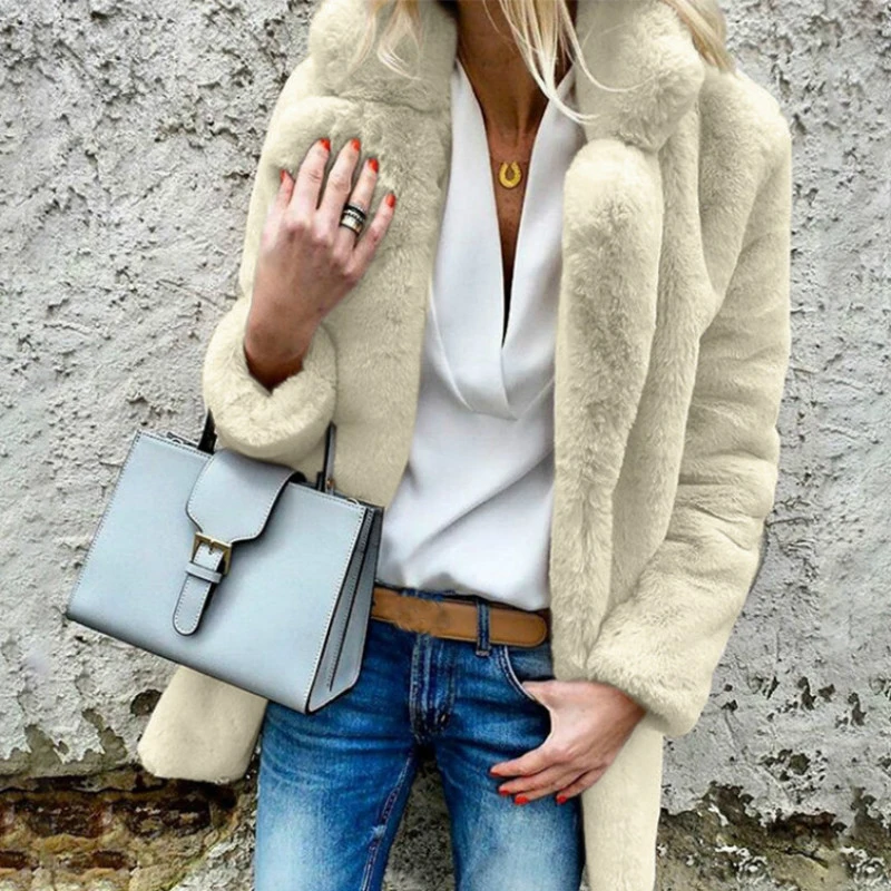 Streetwear Women Coat Shaggy Blends Warm Winter Plush Teddy Wool Party Female Plus Size Open Stitch Overcoat Solid Outwear M0289 Streetwear Women Coat Shaggy Blends Warm Winter Plush Teddy Wool Party Female Plus Size Open Stitch Overcoat Solid Outwear M0289