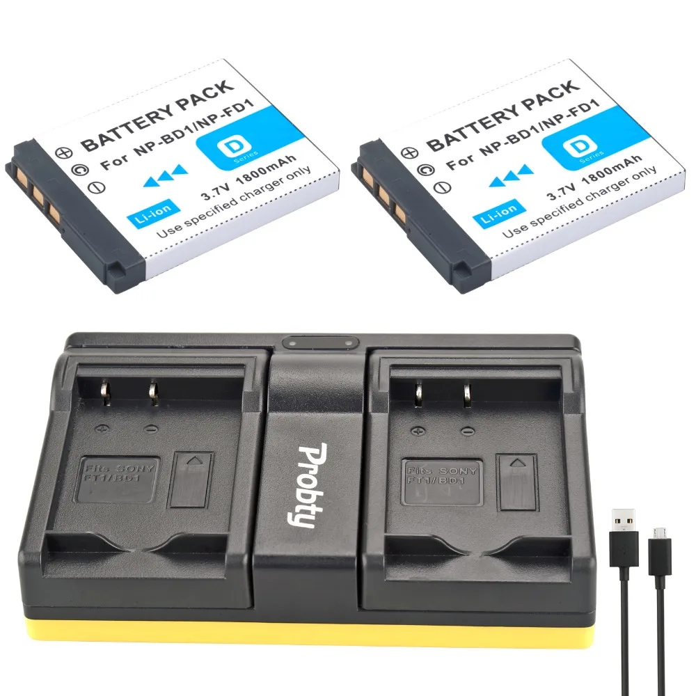 Probty 2Pcs Np-Bd1 Np Bd1 Caricabatterie Per Foto/Videocamera + Usb Caricatore Doppio Per Sony Dsc Tx1 T900 T300 T700 T500 T200 T77 T90 T70 T2 G3 S930
