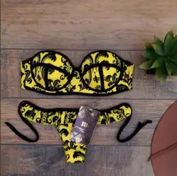 Сексуальный бразильский комплект бикини желтый в черный горошек Купальники Для женщин купальный костюм на бретельках Palm