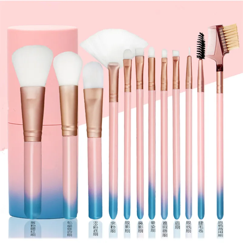 12pcs Professional Makeup Brushes Eyeshadow Contour Foundation Cosmetic Brush Fan Brush Plastic Brush Holder Pinceis Maquiagem
