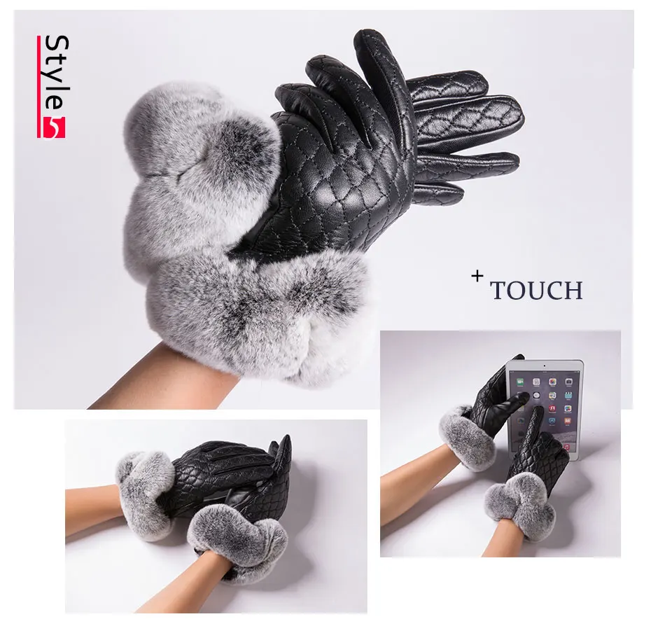 MPPM Настоящий мех кролика перчатки женские перчатки из натуральной кожи для зимы перчатки для сенсорного экрана модные варежки