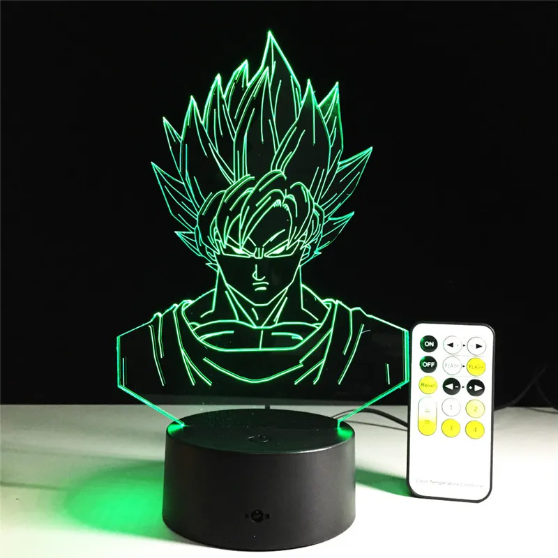 Dragon ball z super saiyan 3 goku table lamp with remote control 2016 New 7 color