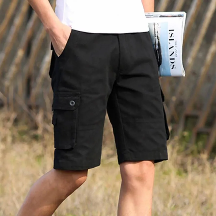 

New Shorts Men Summer Hot Sale Mens Pocket Beach Solid Color Knee-length Trouser Shorts Pants Comfortable Men Shorts 2019