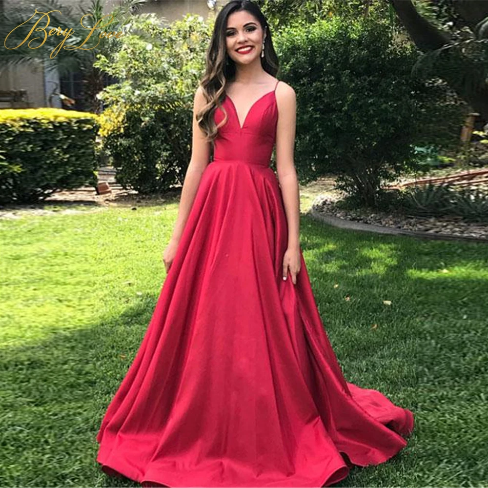 

Sexy Red Satin Evening Dress 2019 Style Slit Backless Prom Gown Prom Party Dress Abiye robe femme long dresses evening robe de