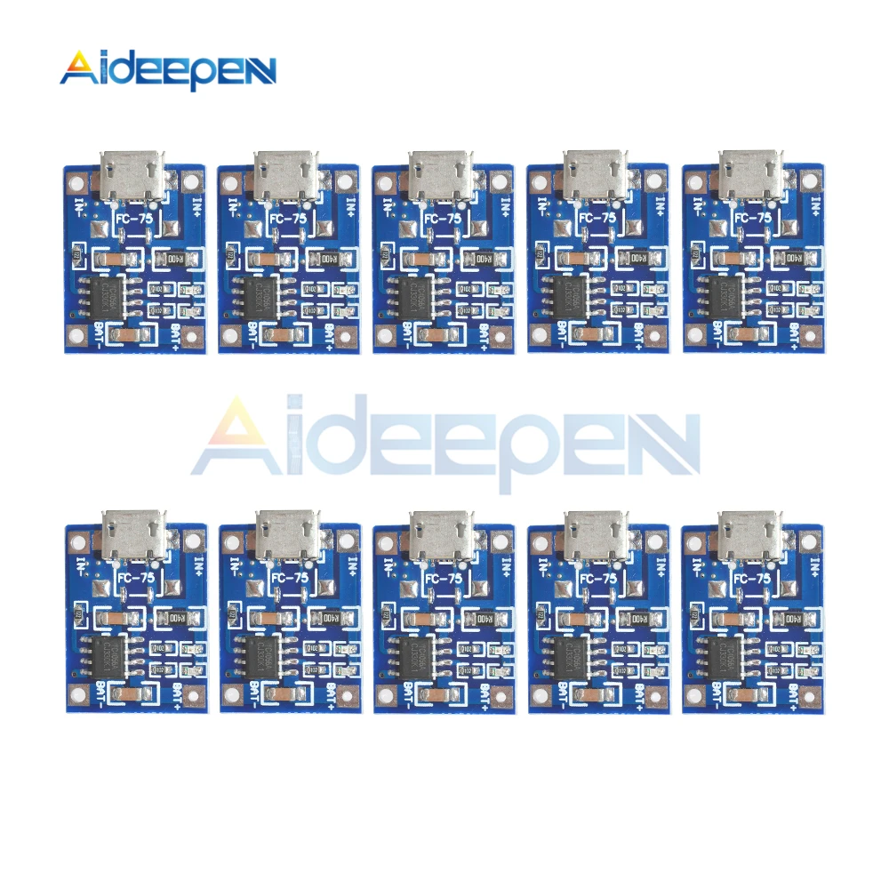 

10Pcs TP4056 Micro USB 18650 Lithium Battery Charging Board Plates Charger Module+Protection Dual Functions 5V 1A