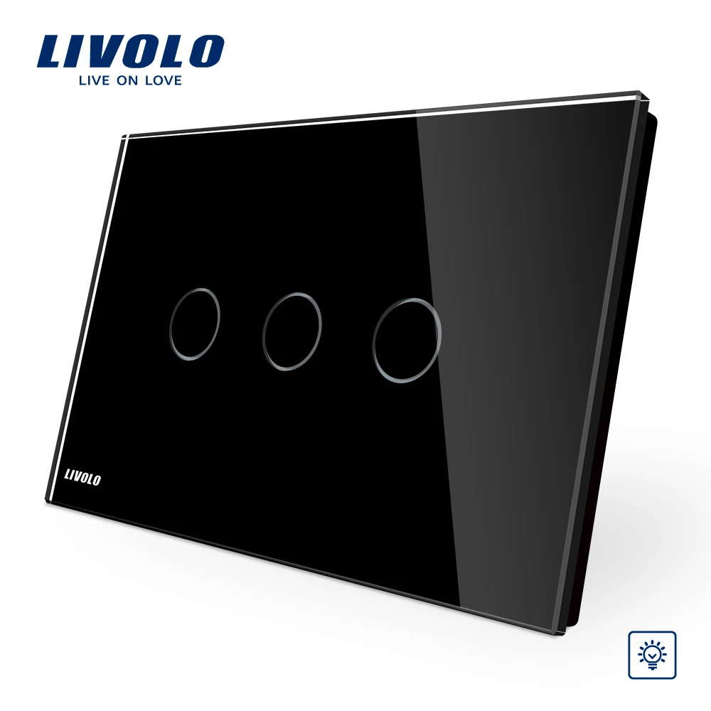 US AU Standard Touch Switch Livolo Black Pearl Crsytal Glass Panel 3Gangs 1Way 220V 50Hz Touch