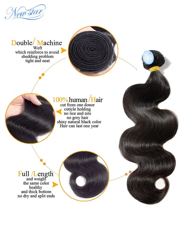 New Star Hair Malaysian Body Wave Virgin Human Hair 1/3/4 Bundles Natural Color Unprocessed Thick Human Hair Weaving