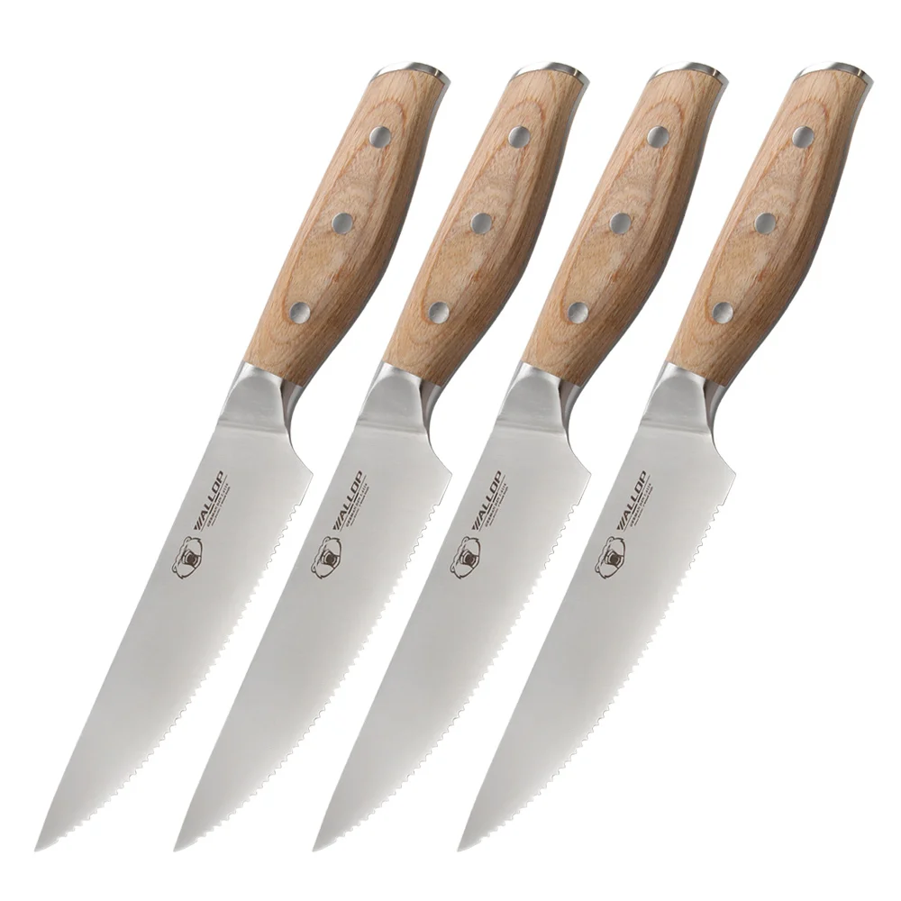 

WALLOP Steak Knives Set 4-Piece -Dinner Knives - Natural Wooden Handle - comes in a gift box -German 1.4116 Stainless Steel