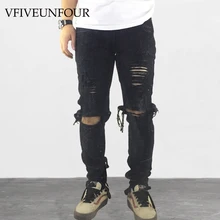 VFIVEUNFOUR 2019 Vintage fashion pants new jeans street wear ripped jeans for man Fitted hip hop jeans denim damaged Slim Jeans 