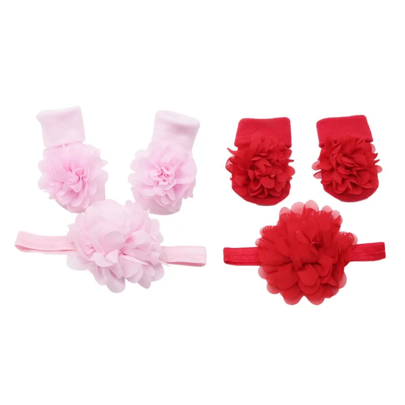 

2PCS Newborn Soft Socks 2018 New Baby Big Velvet Stretch HairBand+Non-slip Cotton Socks Two-piece Children Headwear