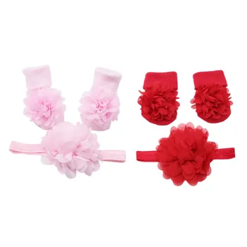 

2PCS Newborn Soft Socks New Baby Big Velvet Stretch HairBand+Non-slip Cotton Socks Two-piece Children Headwear