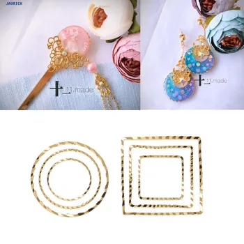 

Hot 2020 10Pcs Round Square Geometric Metal Frame Jewelry UV Resin Charms Bezel Setting Findings