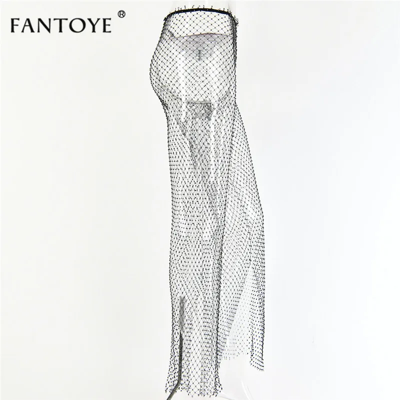 Fantoye/Новинка; блестящие женские брюки с кристаллами и стразами; Летние пикантные эластичные ажурные Брюки; Модные прозрачные пляжные брюки