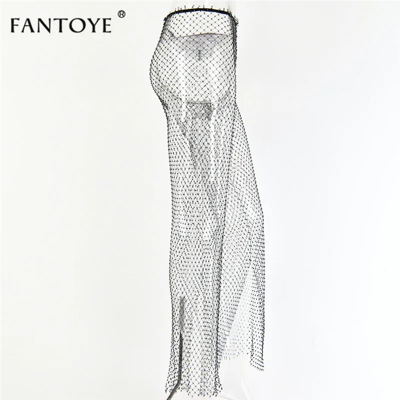 Fantoye New Crystal Diamond Shiny Women Pants Summer Sexy Hollow Out Elastic Fishnet Trousers Fashion See Through Beachwear Pant hot pants