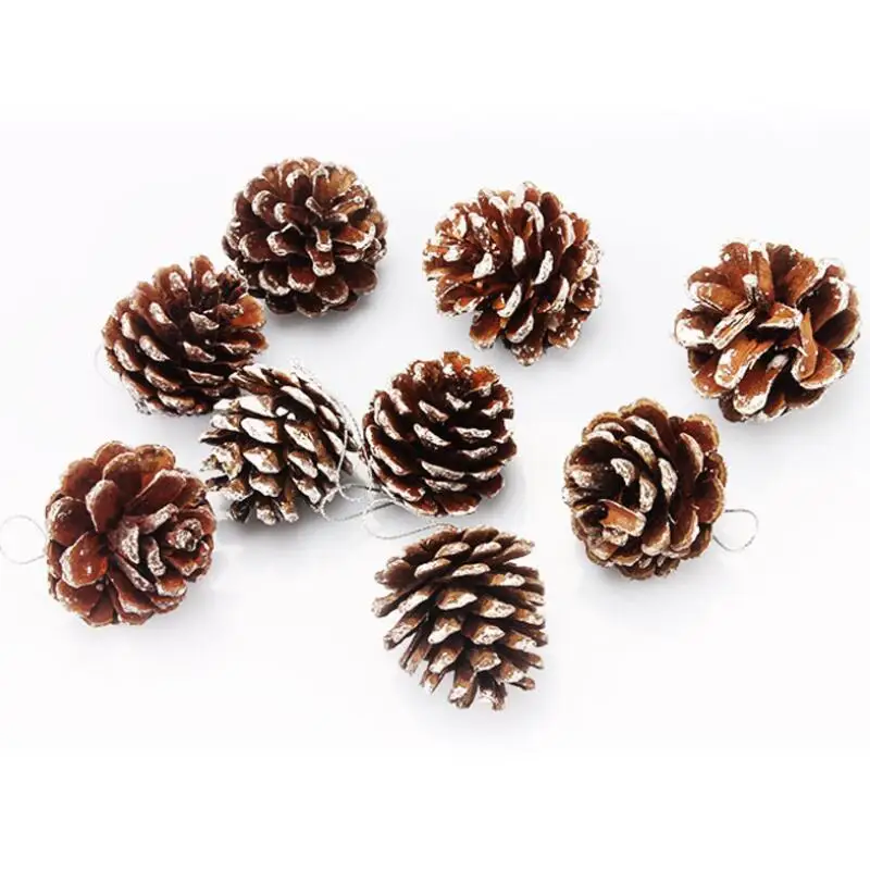 

5 Pack/lot Plastic White Paint Small Pine Cones Christmas Pine Cone Pendant Christmas Tree Decorations 9pcs/pack
