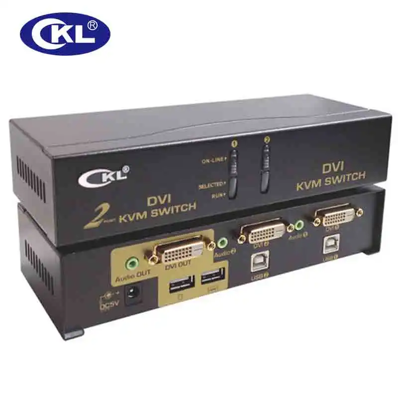 CKL 2 ميناء USB الأسود المعادن DVI KVM التبديل 2 في 1 خارج الجلاد ل