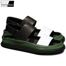 Новинка года; итальянские мужские Разноцветные пляжные сандалии на толстой платформе; мужские сандалии-гладиаторы на застежке-липучке с открытым носком; Шлепанцы из натуральной кожи